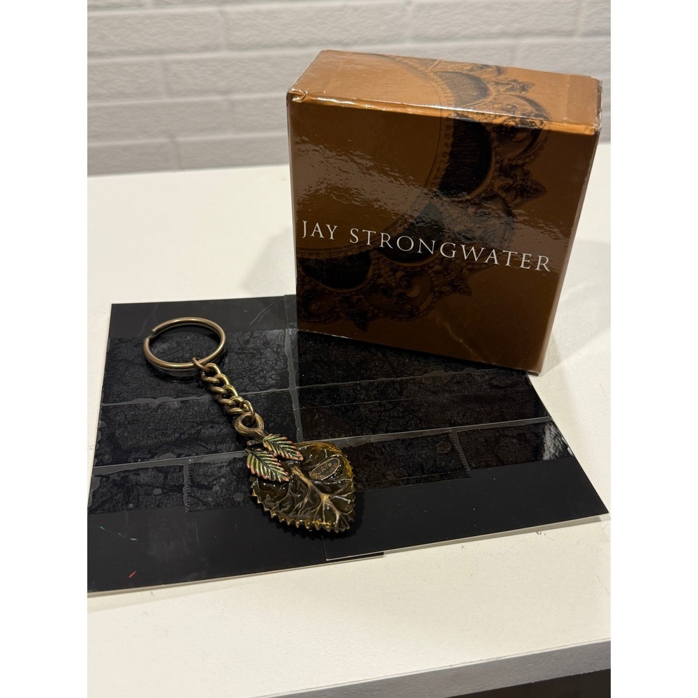 Vintage Jay Strongwater Leaf‎ Caterpillar Keychain Gold Tone Enamel Crystals Box
